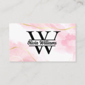 ピンク大理石モノグラム | ガーリーモダン金ゴールドグリッター 名刺 (裏面)