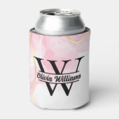 ピンク大理石モノグラム | ガーリーモダン金ゴールドグリッター 缶クーラー (缶正面)