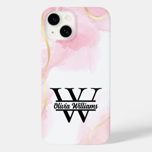 ピンク大理石モノグラム | ガーリーモダン金ゴールドグリッター Case-Mate iPhoneケース (裏面)