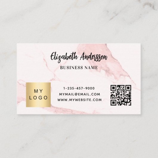 ピンク大理石ロ企業のゴqrコード ロイヤリティカード (裏面)