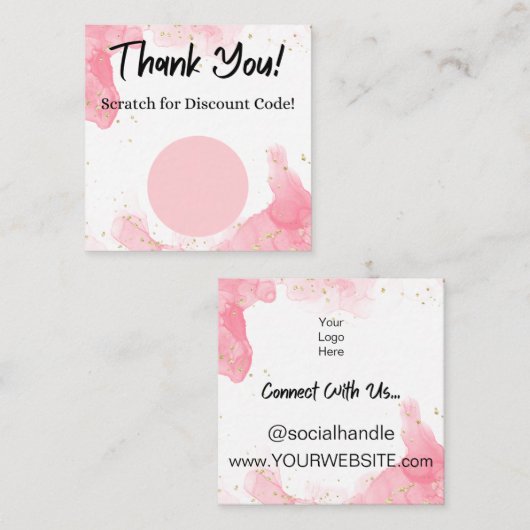 ピンク大理石割引スクラッチオフサンキューカード スクエア名刺 (正面/裏面)