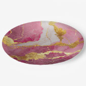 ピンク大理石模様にゴールド ペーパープレート (アングル)