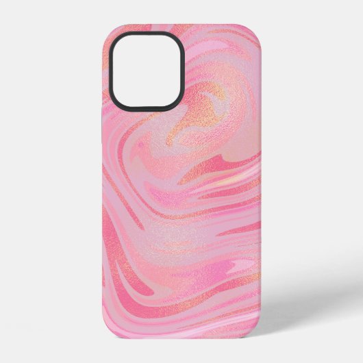 ピンク大理石渦巻き＋ゴールドラメ模様 iPhoneケース (裏面)
