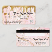 ピンク大理石渦金ゴールドドリップクレジットカードスタイル 名刺 (正面/裏面)