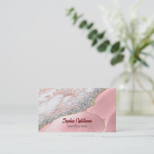 ピンク大理石瑪瑙 名刺 (スタンド正面)