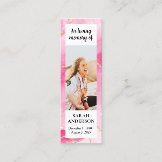 ピンク大理石記念祈りの言葉カスタムカードブックマーク コーリングカード (正面)