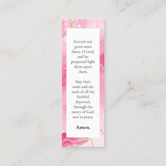 ピンク大理石記念祈りの言葉カスタムカードブックマーク コーリングカード (裏面)