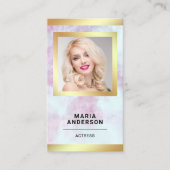 ピンク大理石金ゴールドモデル女優QRコード写真 名刺 (正面)