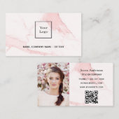 ピンク大理石金ゴールド写真エレガントQRコード 名刺 (正面/裏面)
