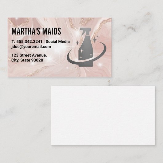 ピンク大理石 |クリーニングスプレーロゴ |スパークル 名刺 (正面/裏面)