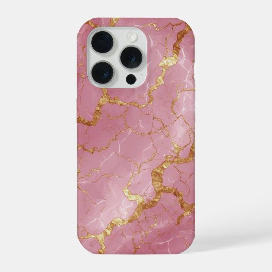 💖 ピンク大理石 ゴールドベイン ✨ ラグジュアリー フェミニン モダン iPhoneケース (裏面)