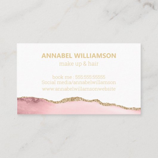 ピンク大理石&金ゴールドグリッターメイクアップ名刺 名刺 (裏面)