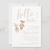 ピンク女の子のおもちゃ赤ちゃん素朴シャワー 招待状 (正面)