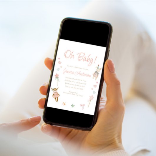 ピンク女の子のおもちゃ赤ちゃん素朴シャワー 招待状