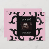 ピンク女の子の超音波写真が到着する予定 案内ポストカード (正面/裏面)