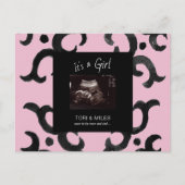 ピンク女の子の超音波写真が到着する予定 案内ポストカード (正面)