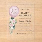 ピンク女の子バルーンベビーシャワー アクリル招待状 (正面)