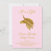 ピンク女の子ユニコーン赤ちゃんシャワー招待状 招待状 (正面)