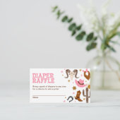 ピンク女性のカーボーイおむつラッフルウェスタンベビーシャワー エンクロージャーカード (スタンド正面)