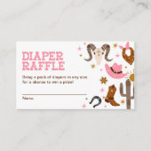 ピンク女性のカーボーイおむつラッフルウェスタンベビーシャワー エンクロージャーカード (正面)