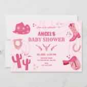 ピンク女性のカーボーイのベビーシャワー 招待状 (正面)