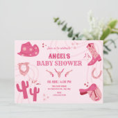 ピンク女性のカーボーイのベビーシャワー 招待状 (スタンド正面)