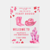 ピンク女性のカーボーイの最初の誕生日パーティー アクリルサイン (正面)