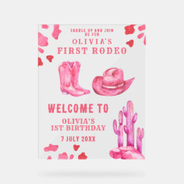 ピンク女性のカーボーイの最初の誕生日パーティー アクリルサイン