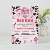 ピンク女性のカーボーイイーハウロデオウエストコケット誕生日 招待状 (スタンド正面)