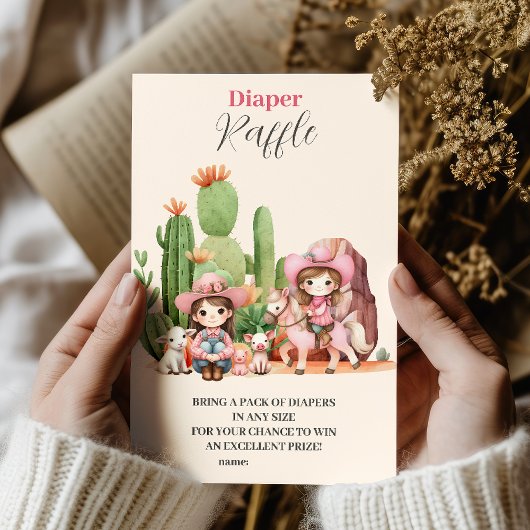 ピンク女性のカーボーイウェスタンベビーシャワーディパーラッフル エンクロージャーカード