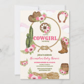 ピンク女性のカーボーイウェスタンベビーシャワー 招待状 (正面)