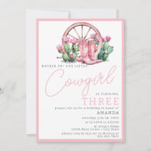 ピンク女性のカーボーイウエスタンカボスバースデーパーティー 招待状 (正面)