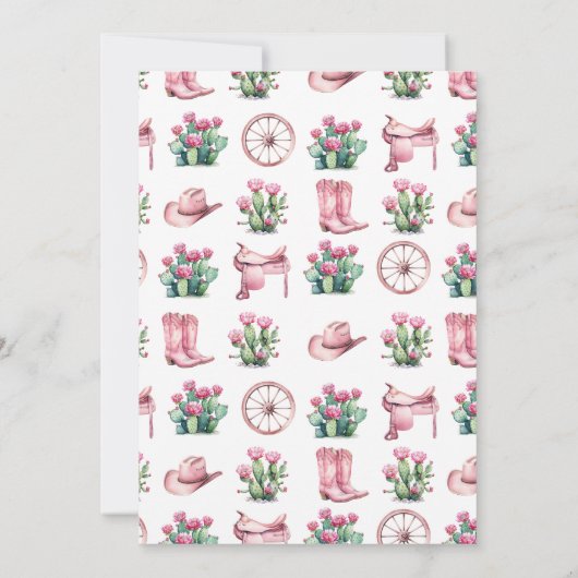 ピンク女性のカーボーイウエスタンカボスバースデーパーティー 招待状 (裏面)