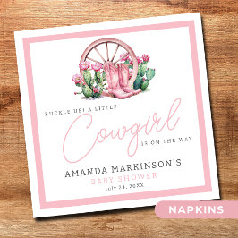 ピンク女性のカーボーイウエスタンサボスベビーシャワー スタンダードカクテルナプキン