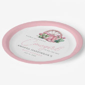 ピンク女性のカーボーイウエスタンサボスベビーシャワー ペーパープレート (アングル)