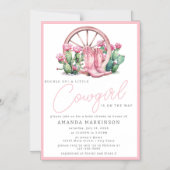 ピンク女性のカーボーイウエスタンサボスベビーシャワー マグネット招待状 (正面)