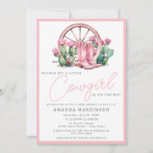 ピンク女性のカーボーイウエスタンサボスベビーシャワー 招待状 (正面)