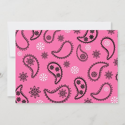 ピンク女性のカーボーイウエスタンバンダナペイズリー招待状 招待状 (裏面)