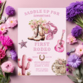 ピンク女性のカーボーイウエスタンファーストロデオボウズ誕生日 招待状