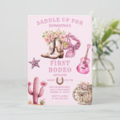 ピンク女性のカーボーイウエスタンファーストロデオボウズ誕生日 招待状 (スタンド正面)