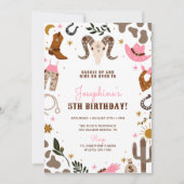 ピンク女性のカーボーイウエスタンロデオ誕生日 招待状 (正面)