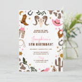 ピンク女性のカーボーイウエスタンロデオ誕生日 招待状 (スタンド正面)