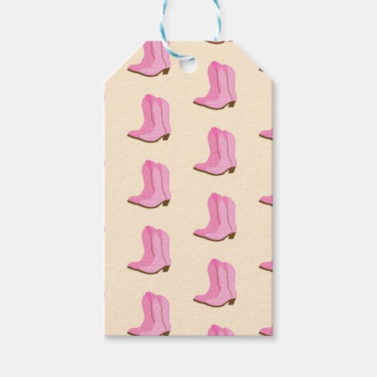ピンク女性のカーボーイカウボーイブーツカントリーテキサス州牧場 ギフトタグ (正面)