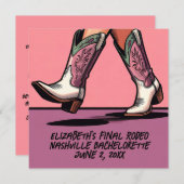 ピンク女性のカーボーイコケットブーツバチェロレッテ 招待状 (正面/裏面)