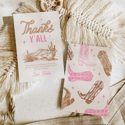 ピンク女性のカーボーイサンキューカード サンキューカード