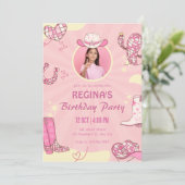 ピンク女性のカーボーイディスコの誕生日 招待状 (スタンド正面)