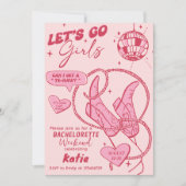 ピンク女性のカーボーイディスコロデオバチェロレッテウィークエンド 招待状 (正面)