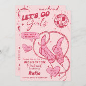 ピンク女性のカーボーイディスコロデオバチェロレッテウィークエンド 招待状 (正面/裏面)