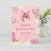 ピンク女性のカーボーイディスコ写真卒業 招待状 (スタンド正面)