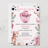 ピンク女性のカーボーイディスコ誕生日 招待状 (正面)